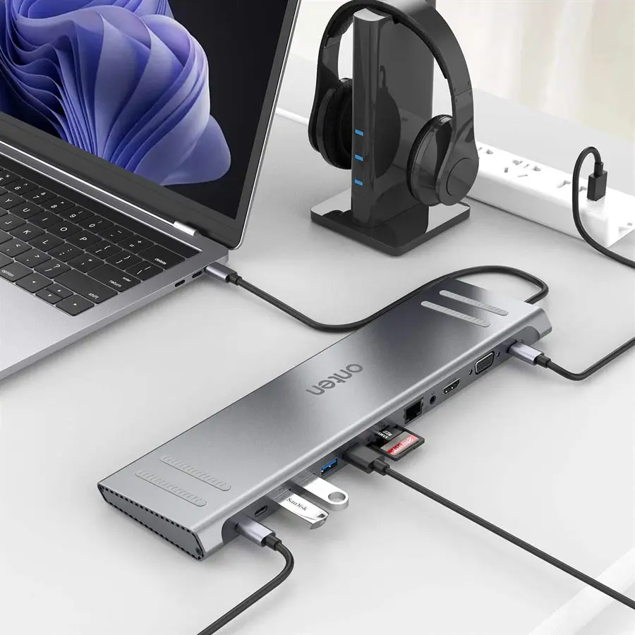 ONTEN USB-C Docking Station 13-in-1 HDMI VGA PD 3.0 with 4 USB Ports, Dual USB-C & Ethernet (OTN-9199A) - Image 3