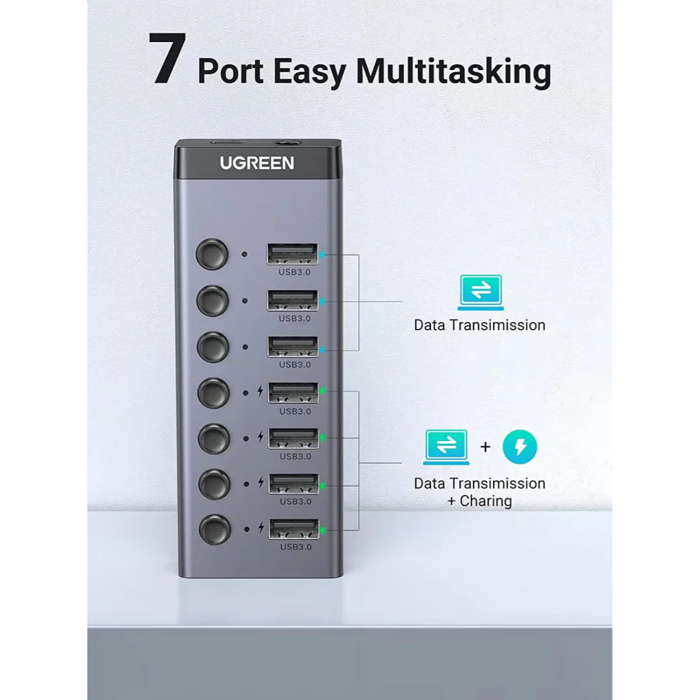 Ugreen 7-Port USB 3.0 Hub (EU) with Independent Switch – High-Speed Data Transfer - Image 3