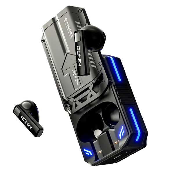 Ronin R-7035 gaming earbuds with RGB lights, charging case, Bluetooth connectivity and low latency mode, best price in Pakistan.