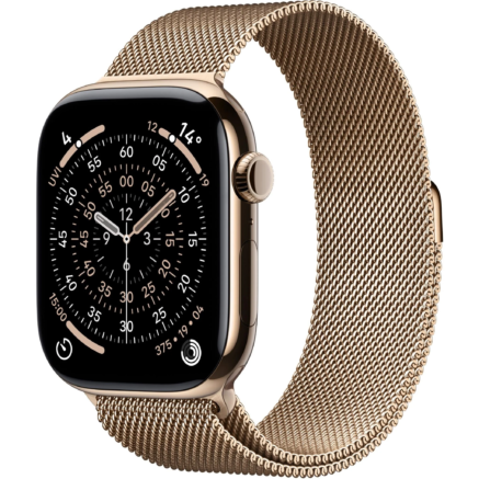 Apple Watch Series 11 46mm Gold Titanium Milanese Loop GPS Cellular premium smartwatch luxury design advanced features