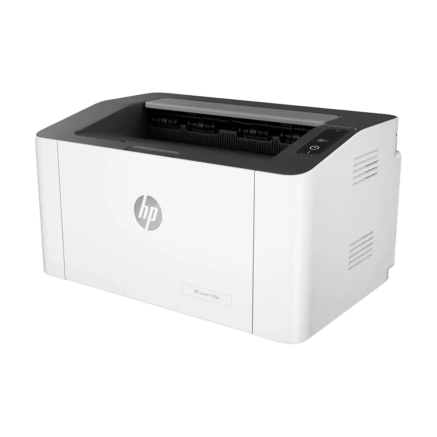 HP LaserJet 108a black and white laser printer compact design front view