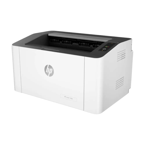 HP LaserJet 108a black and white laser printer compact design front view