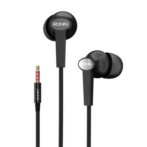 Ronin R-29 Handsfree high quality wired earphones with clear sound and comfortable fit black color