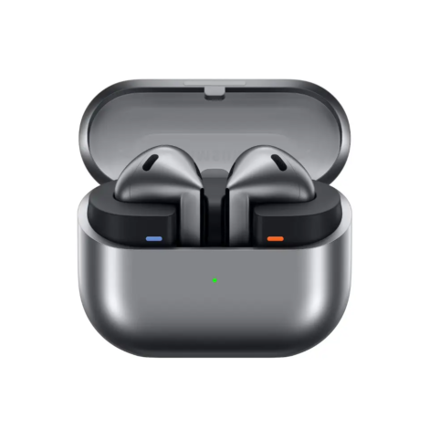 Samsung Galaxy Buds 3 AI wireless earbuds silver with charging case, ANC, Bluetooth 5.4 and premium sound, best price in Pakistan.