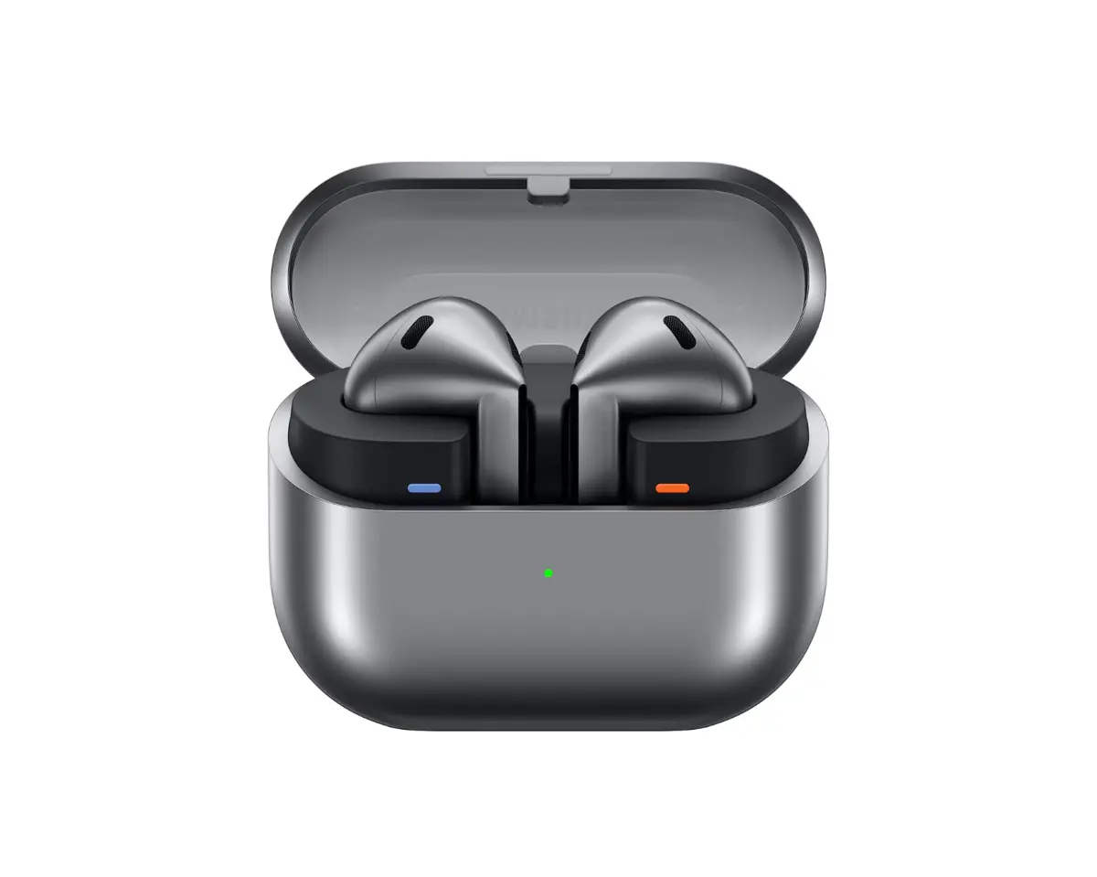 Samsung Galaxy Buds 3 AI wireless earbuds silver with charging case, ANC, Bluetooth 5.4 and premium sound, best price in Pakistan.